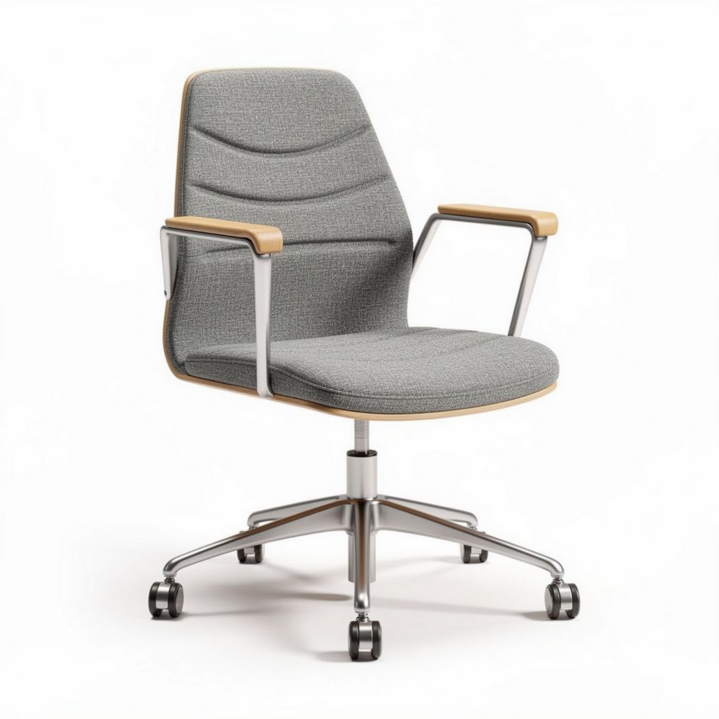 Chaise de bureau en tissu gris avec accoudoirs en bois dimensions 50 x 50 x 90cm