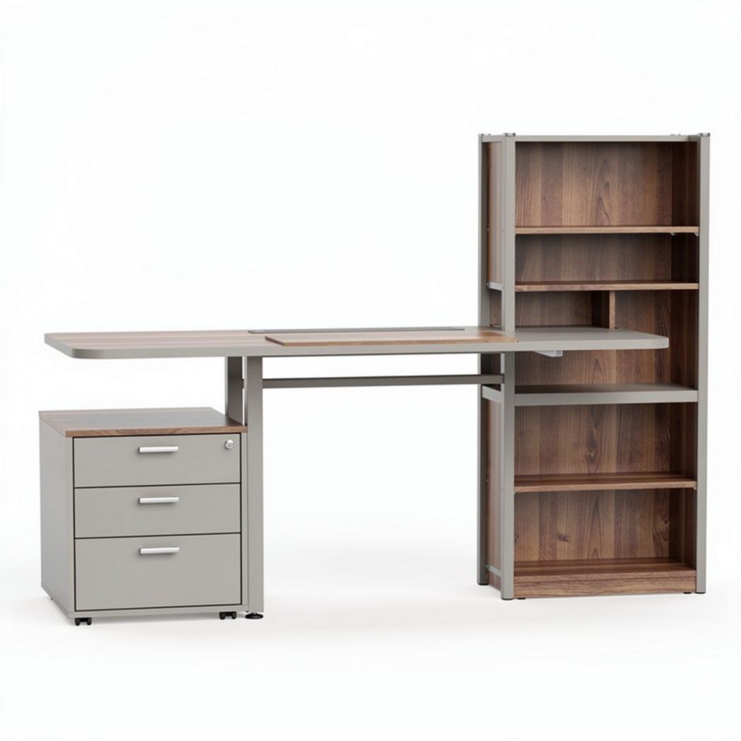 Bureau d'angle en métal et bois avec rangement 150 x 75 x 75cm