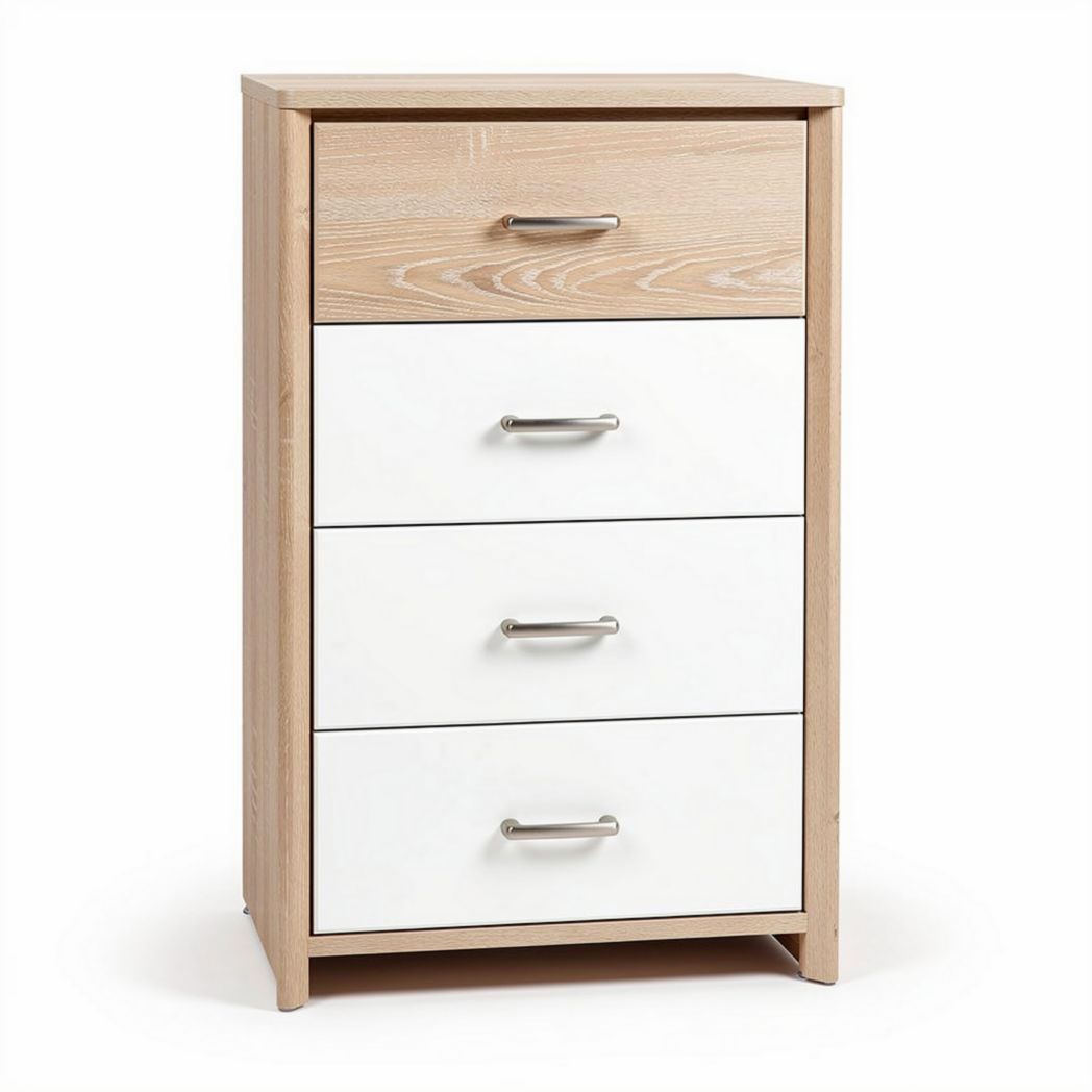 Commode en bois avec tiroirs blancs et surface en chêne 50 x 40 x 90cm
