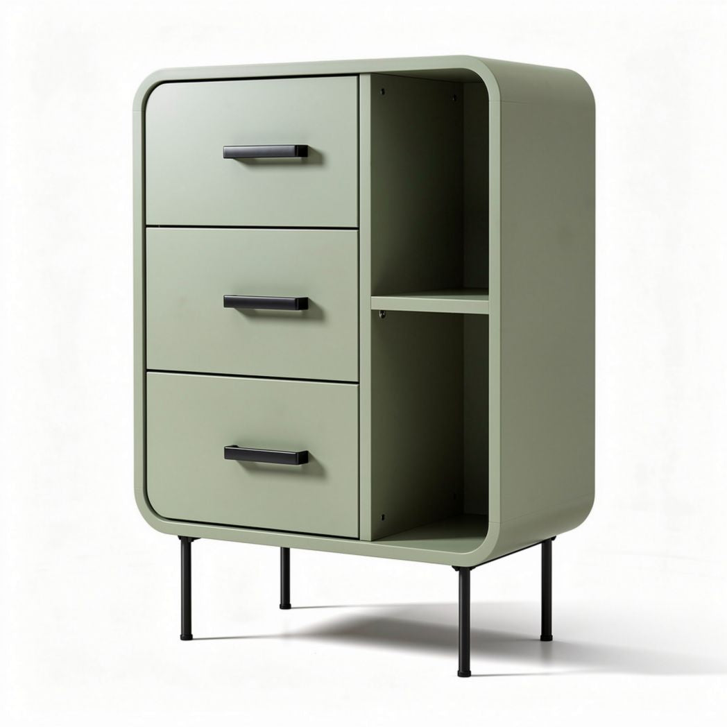 Meuble de rangement vert en métal avec 3 tiroirs et étagère ouverte 50 x 40 x 80cm