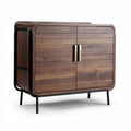 Meuble de rangement en bois noyer avec portes et structure en métal 80 x 40 x 70cm