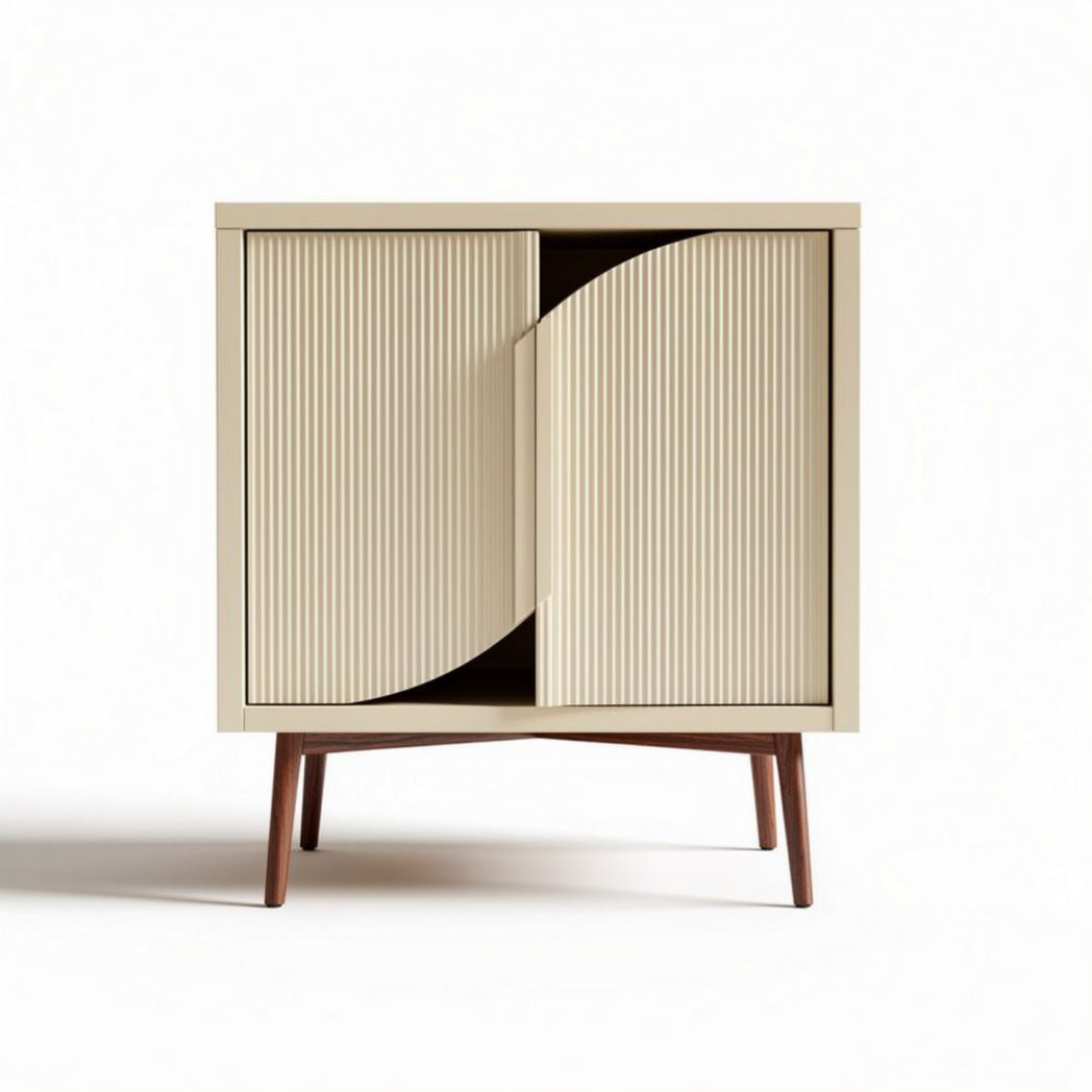 Meuble de rangement en MDF couleur crème 60 x 45 x 80cm avec portes coulissantes