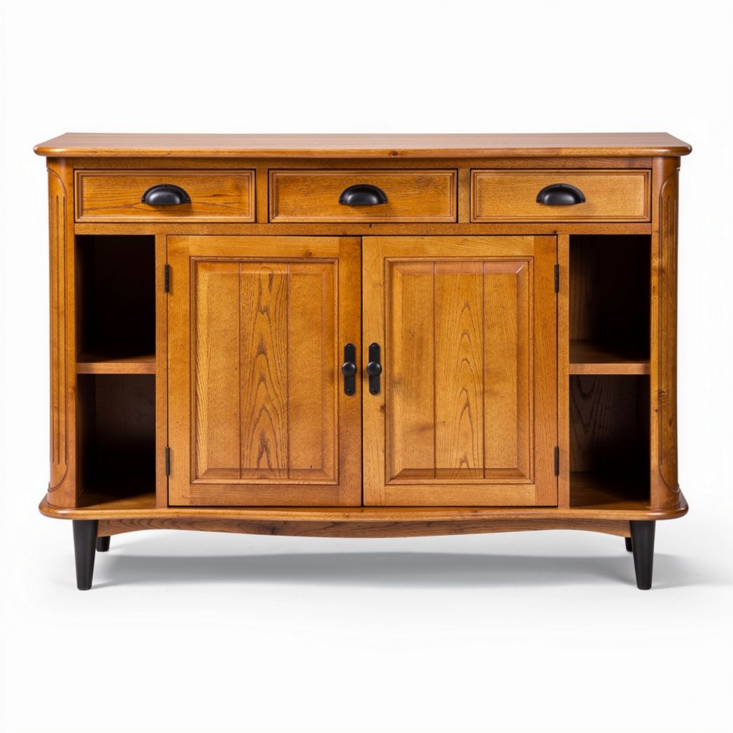 Buffet en bois de chêne avec trois tiroirs et deux portes 90 x 40 x 80cm