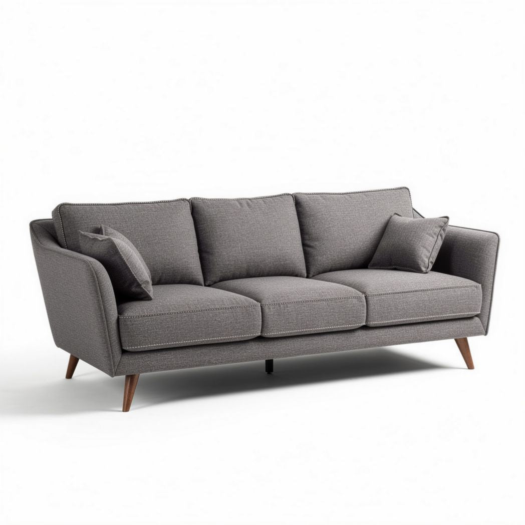 Canapé moderne en tissu gris avec pieds en bois dimensions 200 x 90 x 85cm