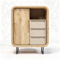 Meuble de rangement en bois avec portes coulissantes et tiroirs beige 60 x 40 x 80cm