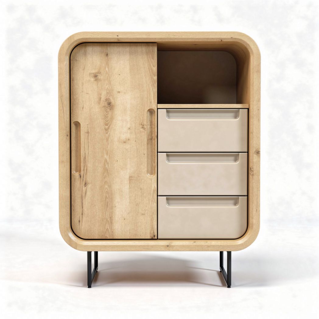 Meuble de rangement en bois avec portes coulissantes et tiroirs beige 60 x 40 x 80cm