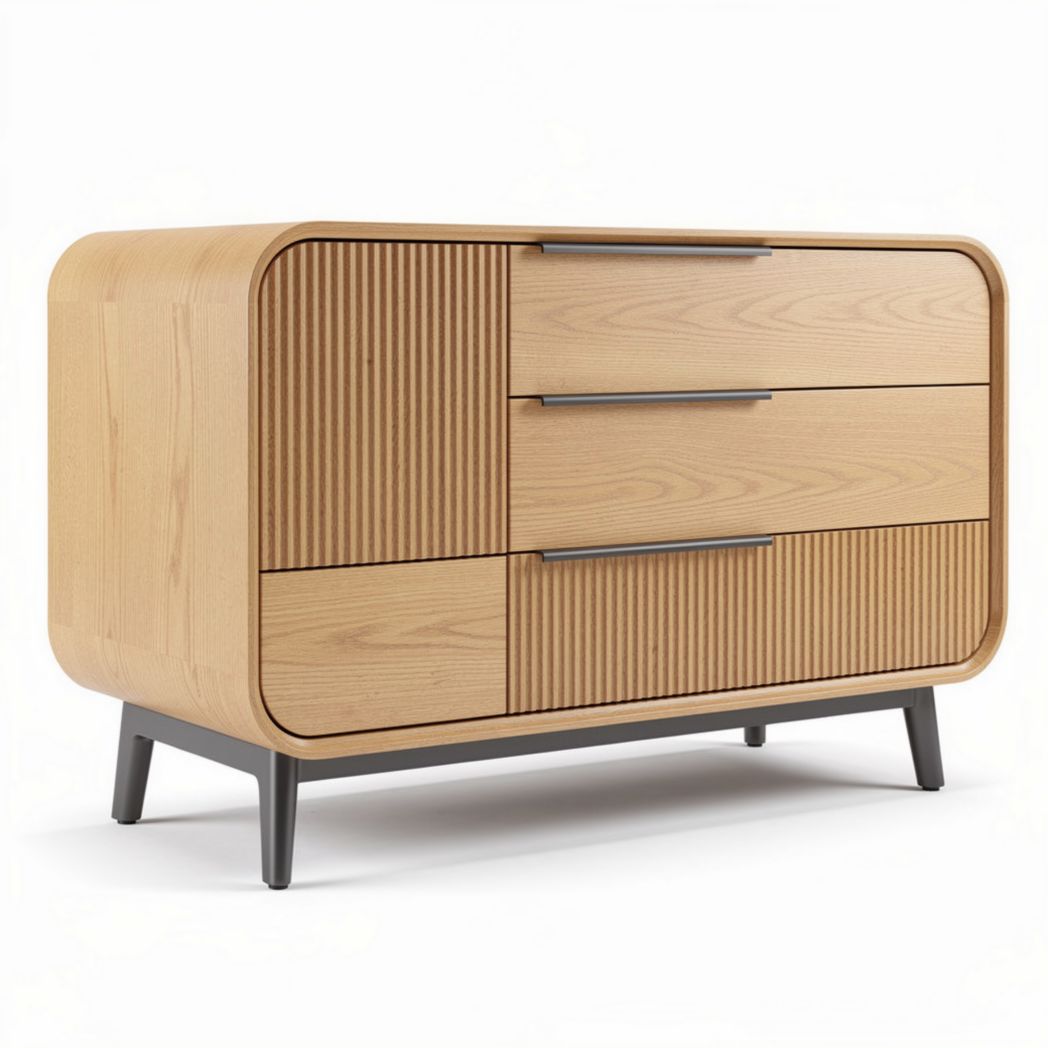 Commode en bois de chêne de 120 x 50 x 75cm avec trois tiroirs