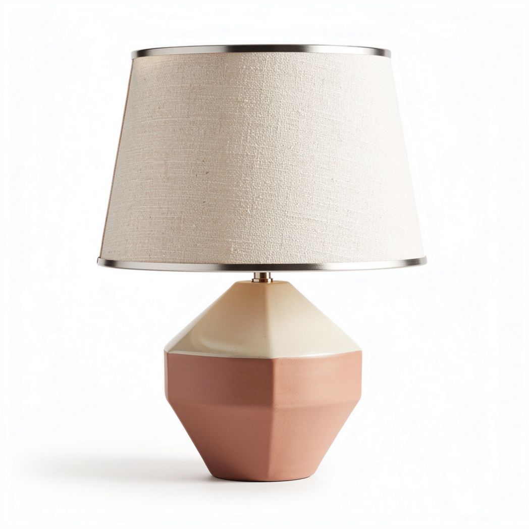 Lampe de table en céramique rose et beige avec abat-jour en lin 25 x 25 x 40cm