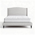 Lit king size en tissu beige avec tête de lit rembourrée 200 x 160 x 100cm