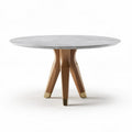 Table ronde en marbre gris avec pieds en bois naturel 50 x 50 x 75 cm